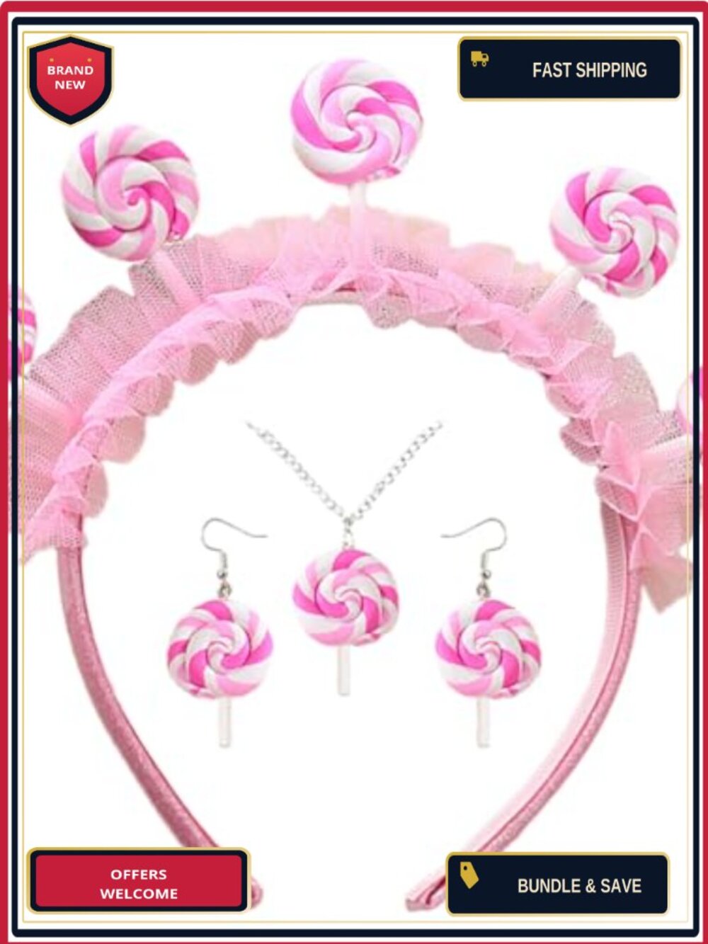 Lollipop Costume Accessories Set Headband Necklace Earrings Resin